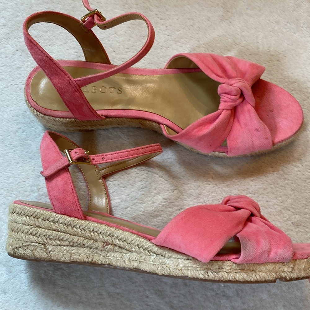 Talbots pink suede knot espadrille Pamela low heel ankle strap sandals Sz 6.5 - Picture 3 of 16